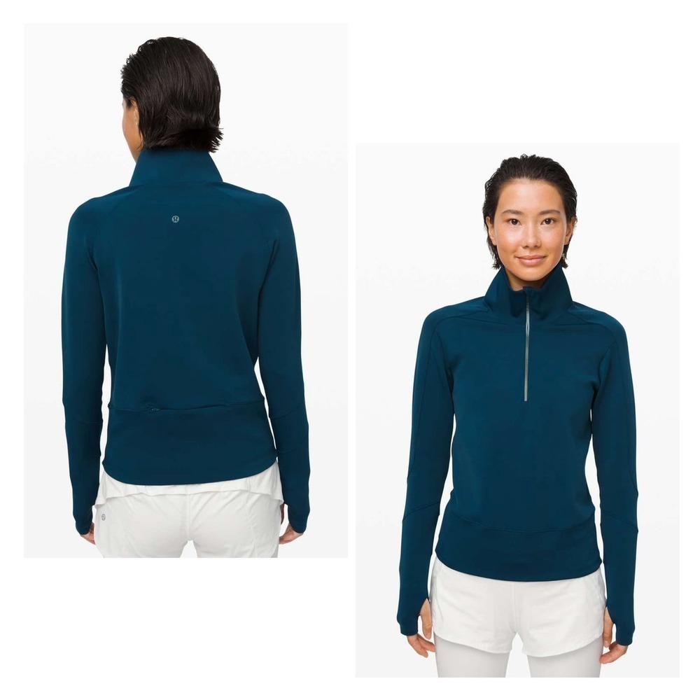 Lululemon Run to Reset XS Half Zip Jacket Women's Night Dive Thumb Holes Stretch